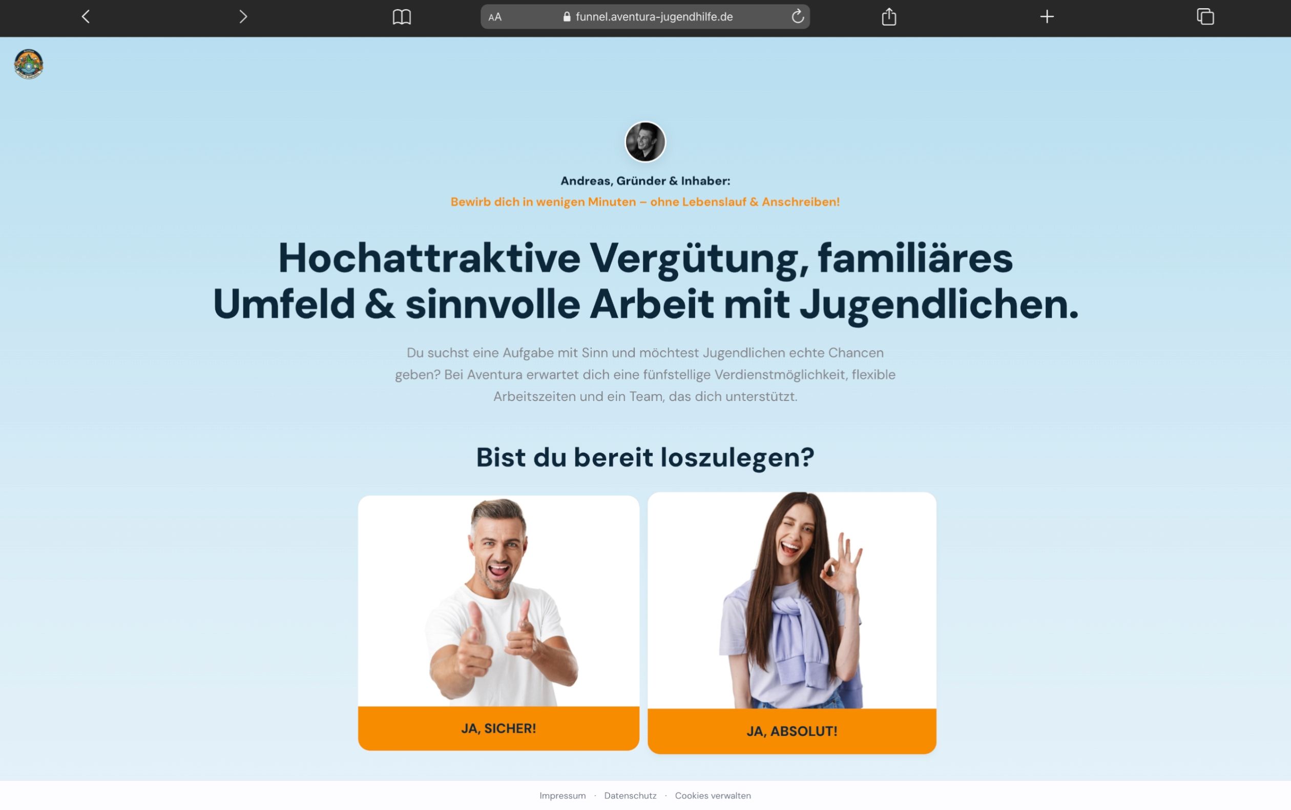 Projekt Aventura Kinder- und Jugendhilfe: automatisierter Bewerber-Funnel